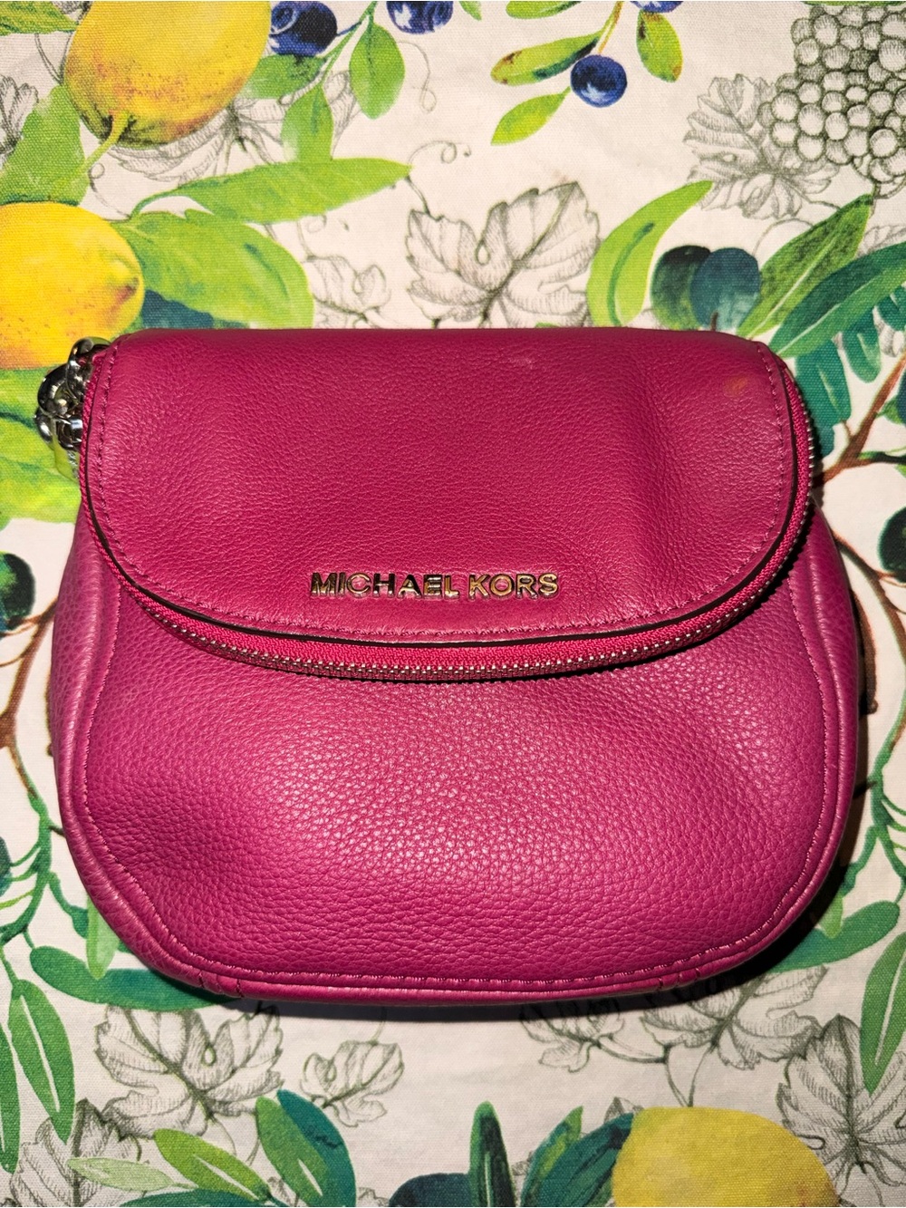 Michael Kors Magenta Pebbled Leather Crossbody Bag with Gold Hardware
